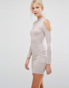 Parisian Cold Shoulder Bodycon Dress - Beige