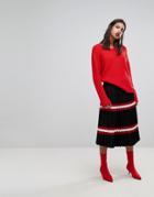 Mango Striped Pleated Skirt - Red