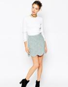 Asos Tweedy Mini Skirt With Scallop Detail Co-ord - Mint