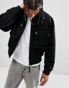 Asos Oversized Harrington Jacket In Cotton Fabric In Black - Black