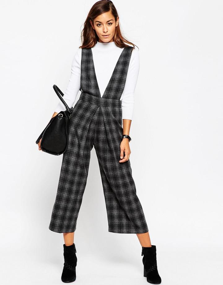 Asos Check Plunge Jumpsuit - Check