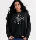 Daisy Street Plus Relaxed Sweatshirt With Solstice Print-black