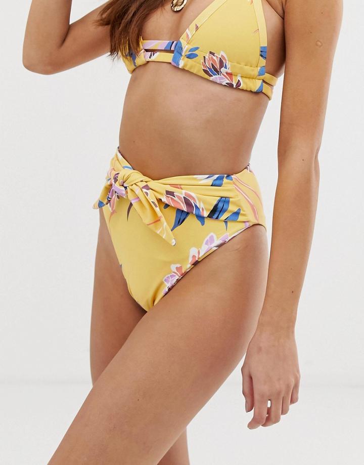Montce Paula Tie Up Bikini Bottom In Yellow Floral-multi