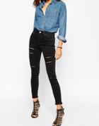 Asos Ridley Skinny Jeans In Washed Black With Extreme Rips - Washed Black