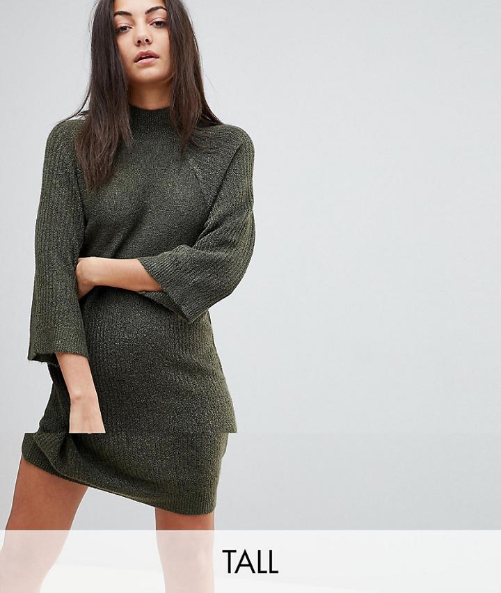 Noisy May Tall High Neck Knitted Dress - Green
