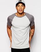 Asos T-shirt With Contrast Raglan Sleeves In Gray - Gray