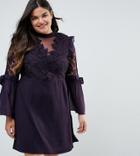 Truly You Premium Lace Mini Dress With Bow Sleeve Detail - Purple