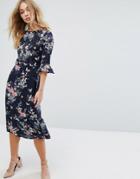 Oasis Floral Fluted Sleeve Midi Dress - Multi