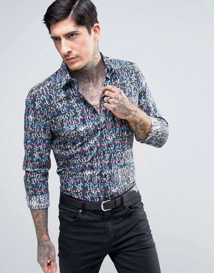 Devils Advocate Multi Band Slim Fit Shirt - Navy