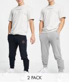 Jack & Jones Intelligence 2 Pack Sweatpants With Logo In Light Gray & Navy-multi