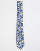 Moss London Silk Blend Tie In Floral Design - Purple