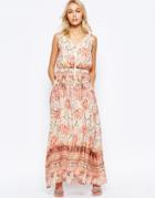 See U Soon Zip Front Maxi Dress In Washed Out Print - Red