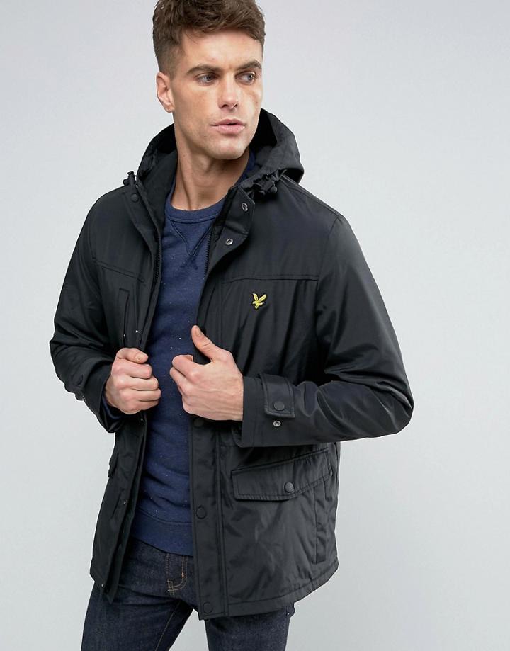 Lyle & Scott Hooded Parka Eagle Logo Microfleece Lined - Black
