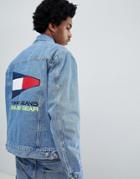 Tommy Jeans 90s Sailing Capsule Denim Jacket With Back Flag Logo In Mid Wash - Blue