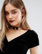 New Look Lace Bow Choker Necklace - Black