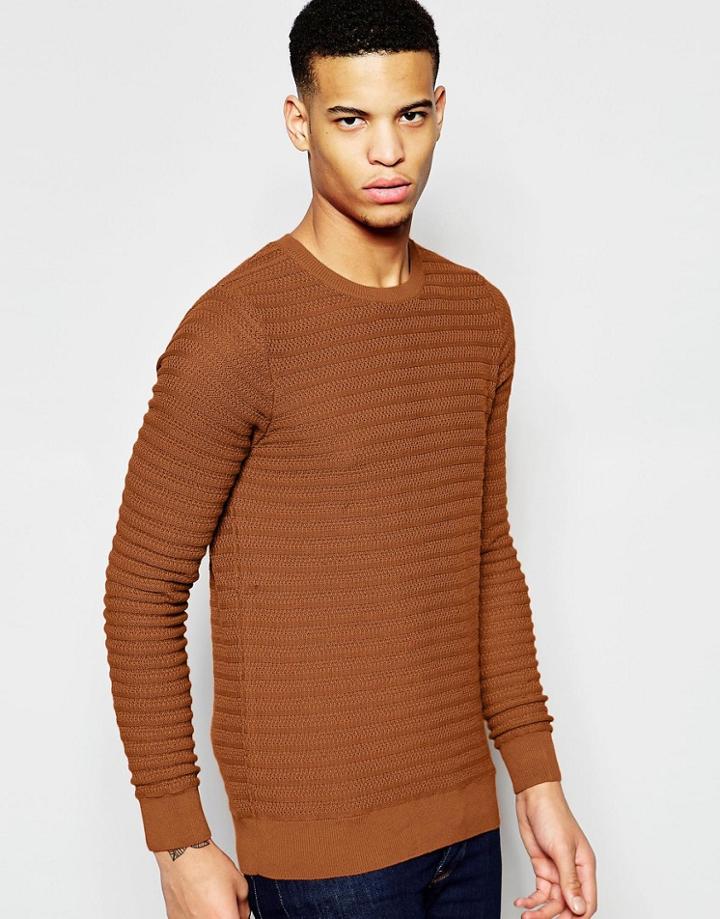 Pull & Bear Sweater In Textured Knit In Rust - Brown