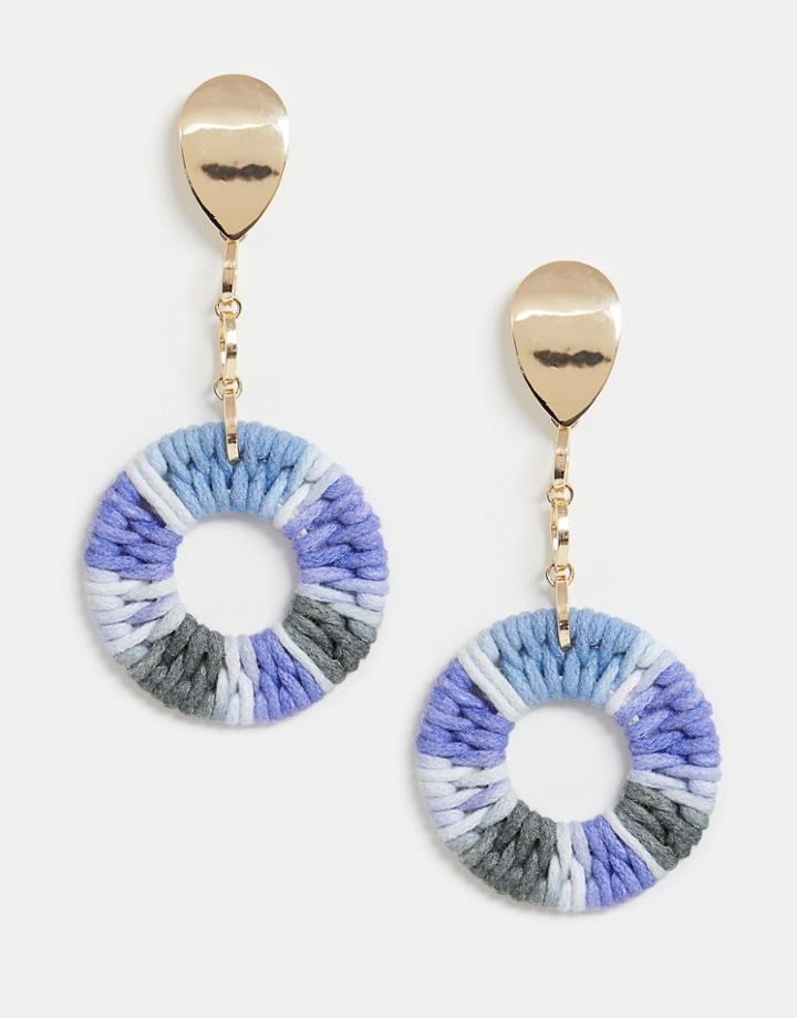 Asos Design Earrings With Colorful Woven Open Circle Drop In Gold Tone - Gold
