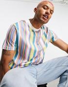 Asos Design Stripe T-shirt In Multi Colour Pastel Organic Cotton