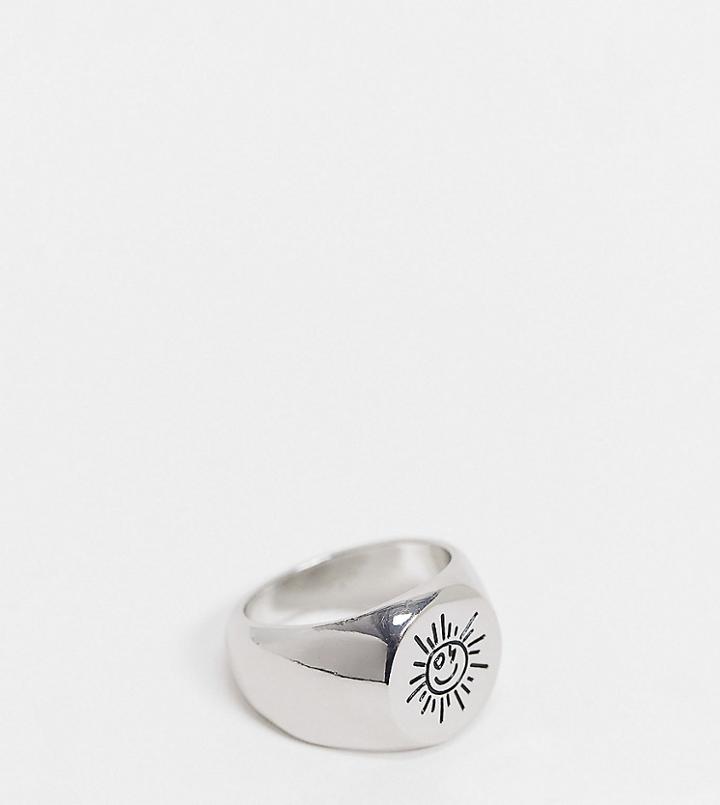Reclaimed Vintage Inspired Sun Engraved Ring In Silver