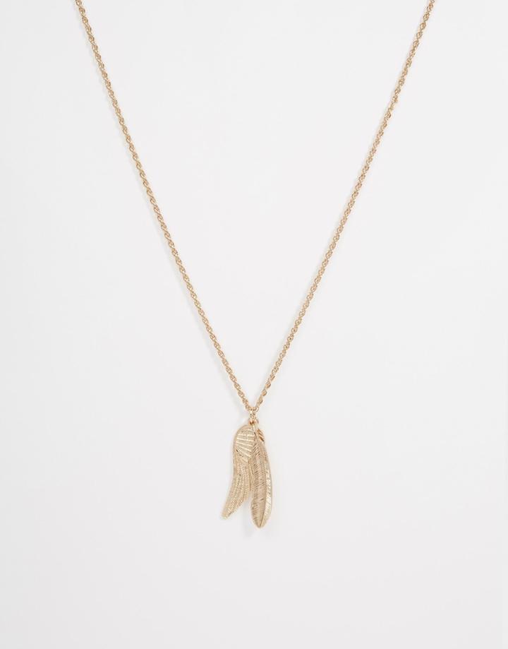 Asos Gold Feather Necklace - Gold