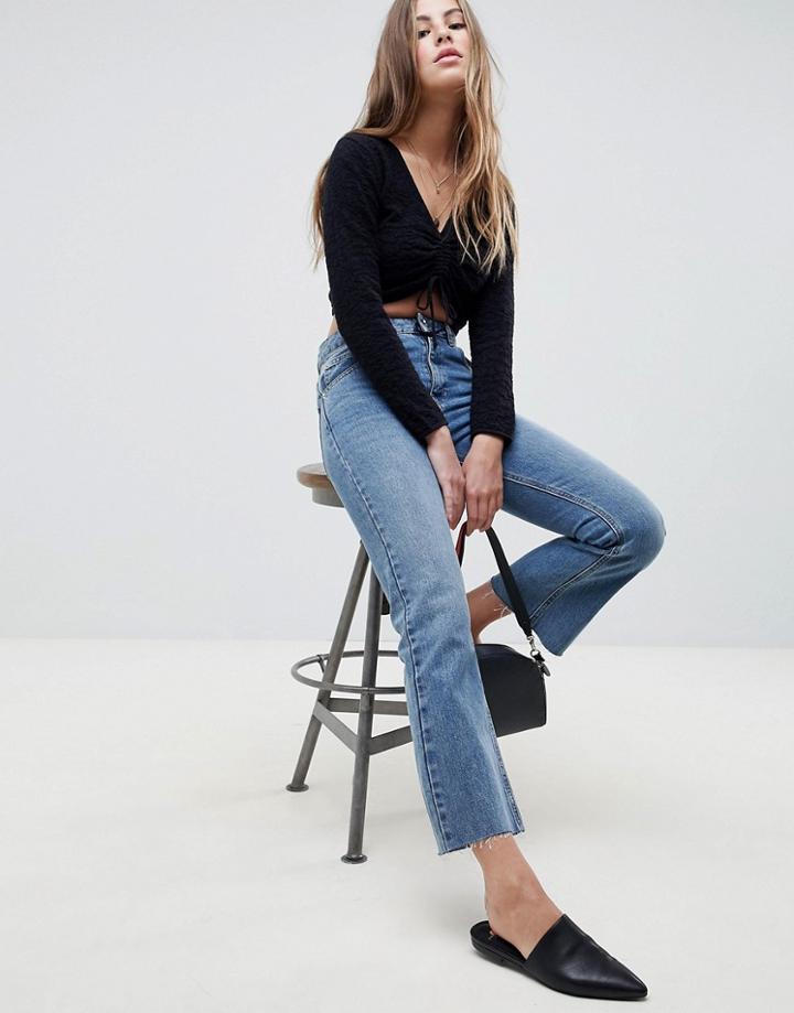 Asos Design Knit Top With Ruched Detail In Cropped Shape - Black