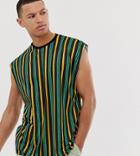 Asos Design Tall Oversized Sleeveless T-shirt With Bright Vertical Stripe-multi