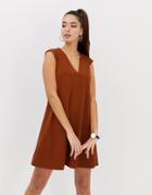 Asos Design Mini Deep V Shift Dress - Orange
