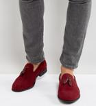 Asos Wide Fit Loafers In Burgundy Faux Suede - Red