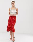 Brave Soul Diana Midi Wrap Skirt In Mini Floral - Red