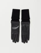 Asos Design Touch Screen Leather Glove With Long Knitted Rib Trim In Black