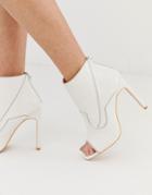 Lost Ink Contrast Stitch Peep Toe Stiletto Boot - White