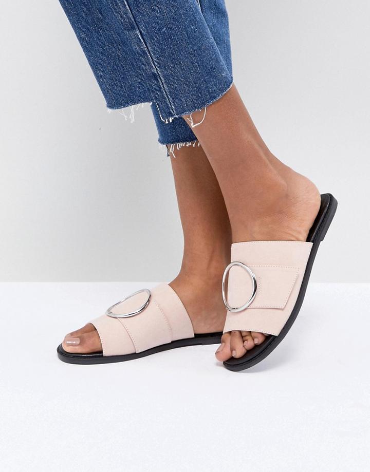 London Rebel Round Buckle Trim Sandal - Pink