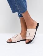London Rebel Round Buckle Trim Sandal - Pink