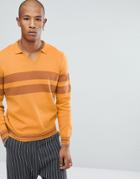 Asos Open Collar Polo In Mustard - Yellow