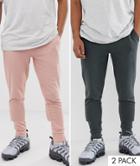 Asos Design Skinny Sweatpants 2 Pack Dark Gray Pink - Multi