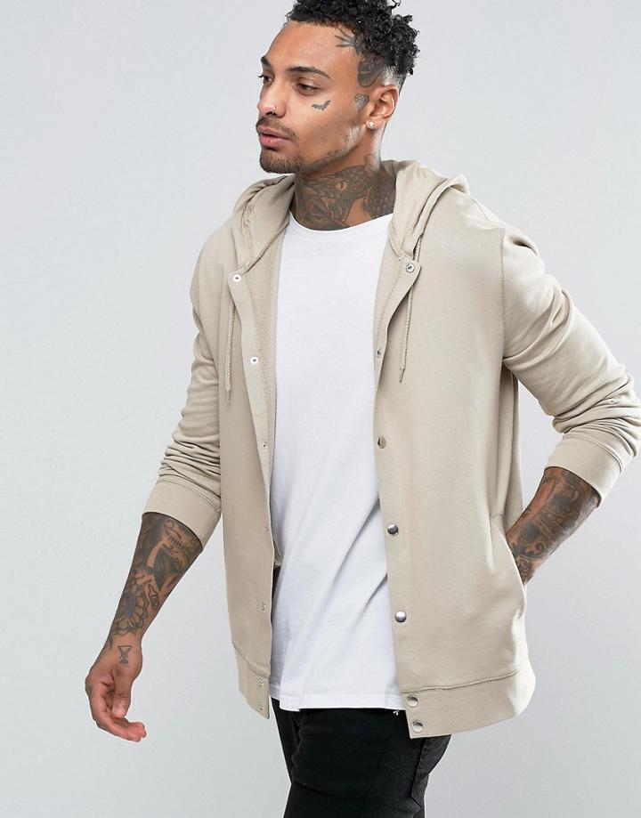 Asos Hoodie With Snaps In Beige - Beige