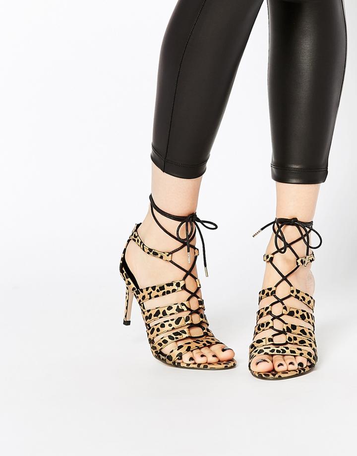 Asos Husky Lace Up Heeled Sandals - Leopard