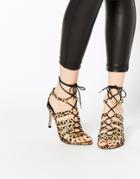 Asos Husky Lace Up Heeled Sandals - Leopard