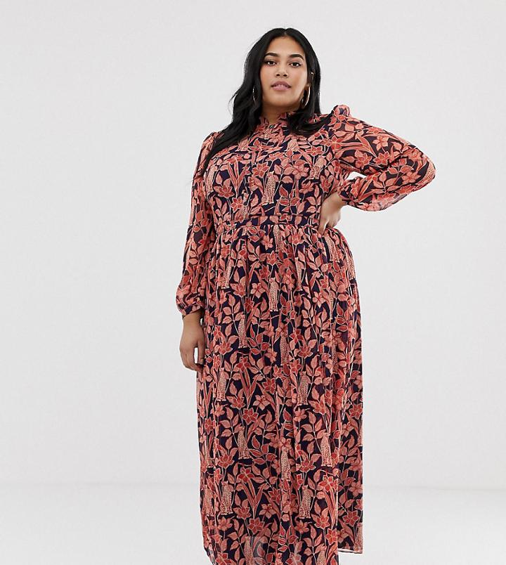 Glamorous Curve Maxi Dress With High Neck In Floral Leopard Print-navy