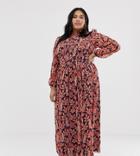 Glamorous Curve Maxi Dress With High Neck In Floral Leopard Print-navy
