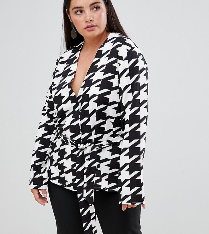 Unique 21 Hero Houndstooth Long Sleeve Wrap Top - Multi