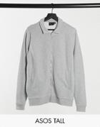 Asos Design Tall Jersey Harrington Jacket In Gray Marl-grey