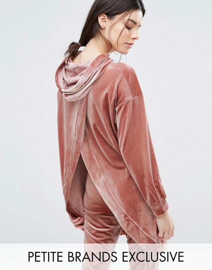 One Day Petite Hooded Longline Sweat Top With Wrap Back Detail - Pink