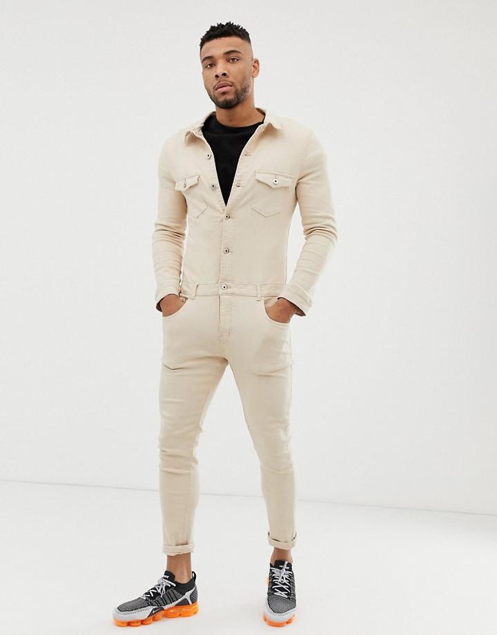 Liquor N Poker Boiler Suit In Ecru-cream