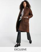 Reclaimed Vintage Inspired Oversized Shearling Coat In Chocolate-brown