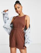 New Look Cross Back Detail Romper In Chocolate-brown