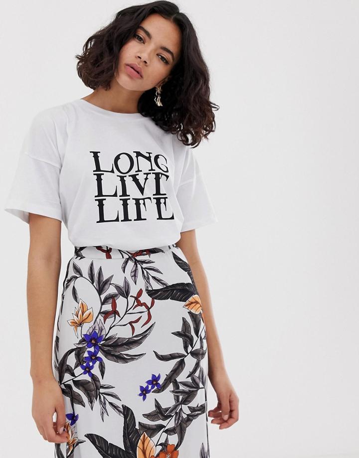 Gestuz Long Live Life Slogan T-shirt - White