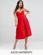 Asos Maternity Scuba Quilted Prom Midi Dress With Gathered Bodice - Red