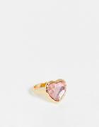 Topshop Heart Gem Ring In Pink And Gold