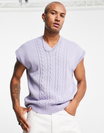 Asos Design Cable Knit Cricket Tank In Lilac-purple